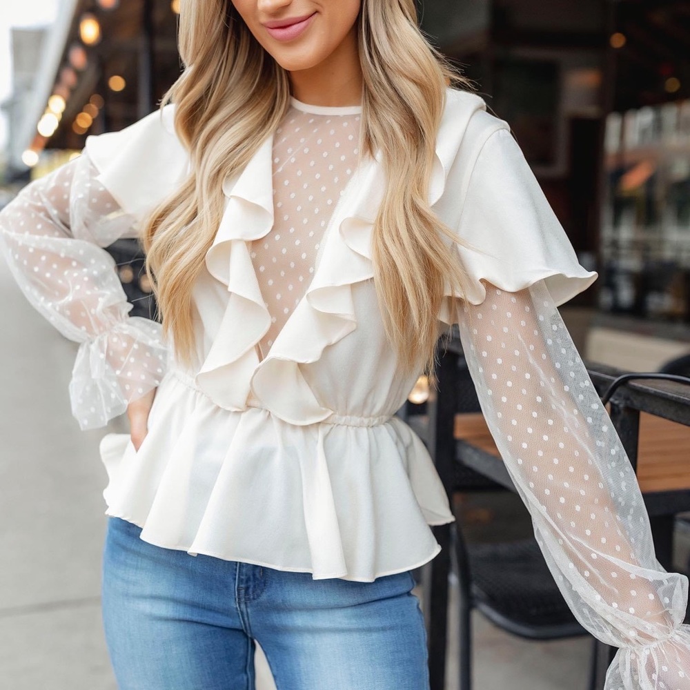 Detail Ruffle Cream Blouse - Picture 2 of 2